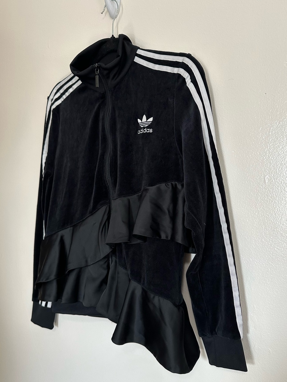 adidas Black Ruffled Track Jacket with White Stripes - Picture 4 of 10